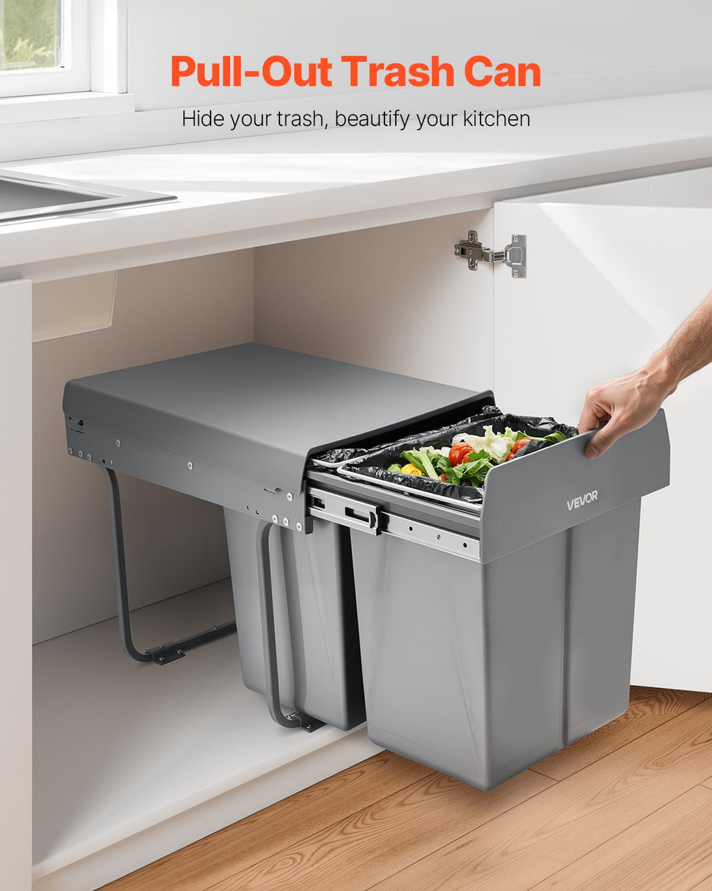 Pullout Trash Can for Kitchen Cabinets, 20Lx2 Double Under Sink