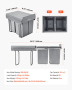 Pullout Trash Can for Kitchen Cabinets, 20Lx2 Double Under Sink