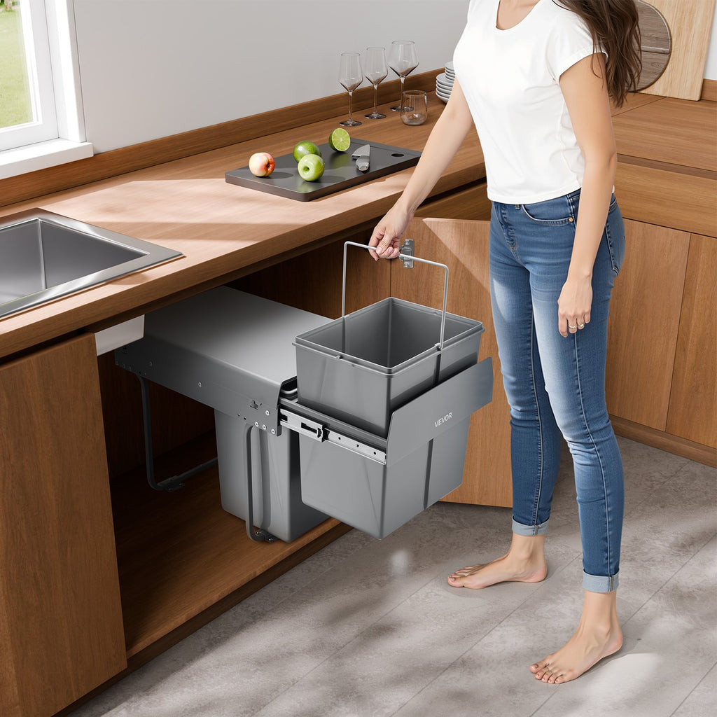 Pullout Trash Can for Kitchen Cabinets, 20Lx2 Double Under Sink
