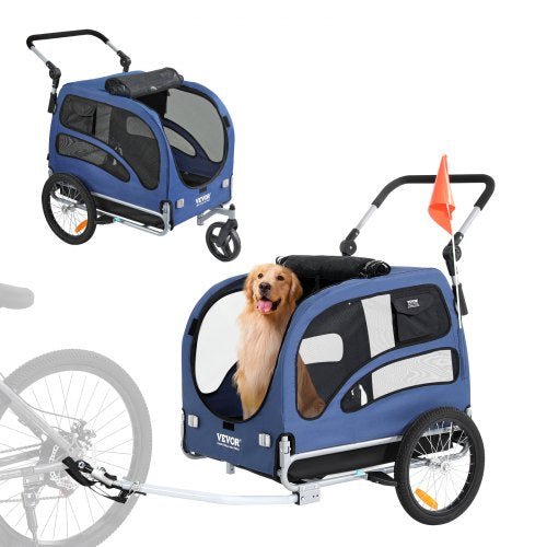 Dog Bike Trailer, Supports up to 100 lbs, 2-in-1 Pet Stroller Cart
