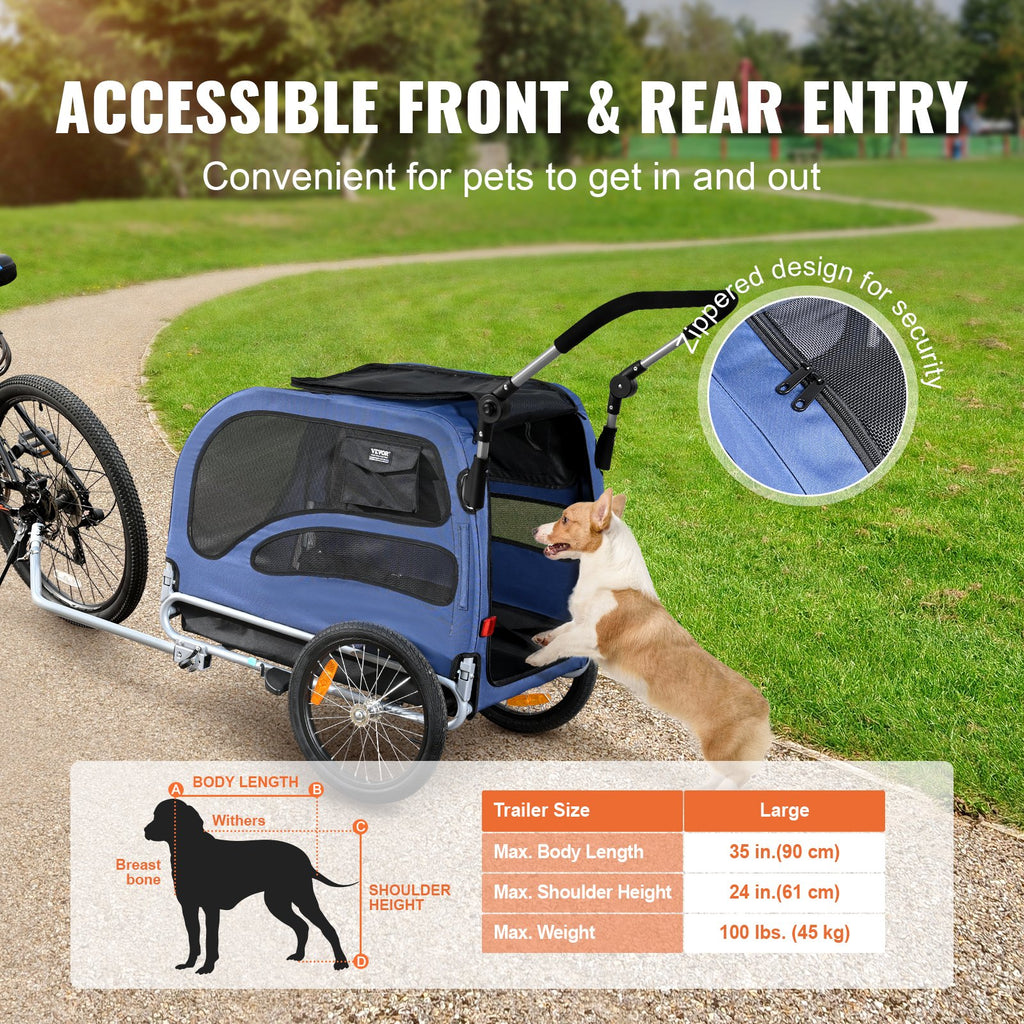Dog Bike Trailer, Supports up to 100 lbs, 2-in-1 Pet Stroller Cart