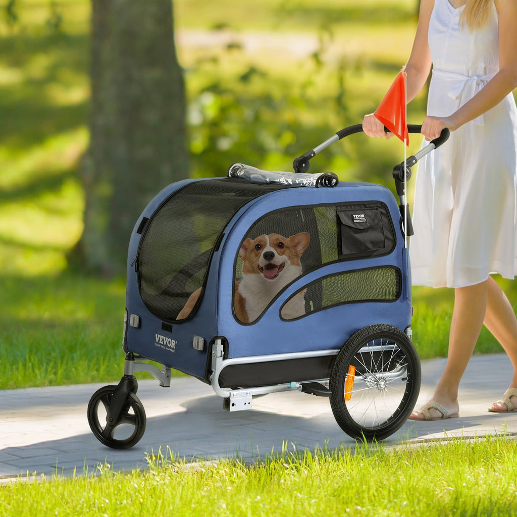 Dog Bike Trailer, Supports up to 100 lbs, 2-in-1 Pet Stroller Cart